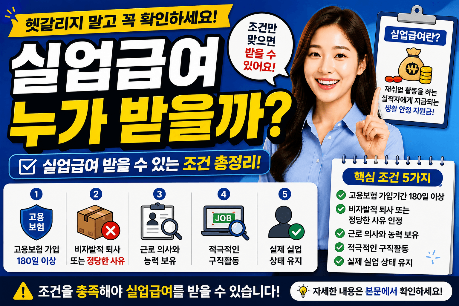 실업급여 받을 수 있는 조건과 수급 자격을 설명하는 생활정보 썸네일