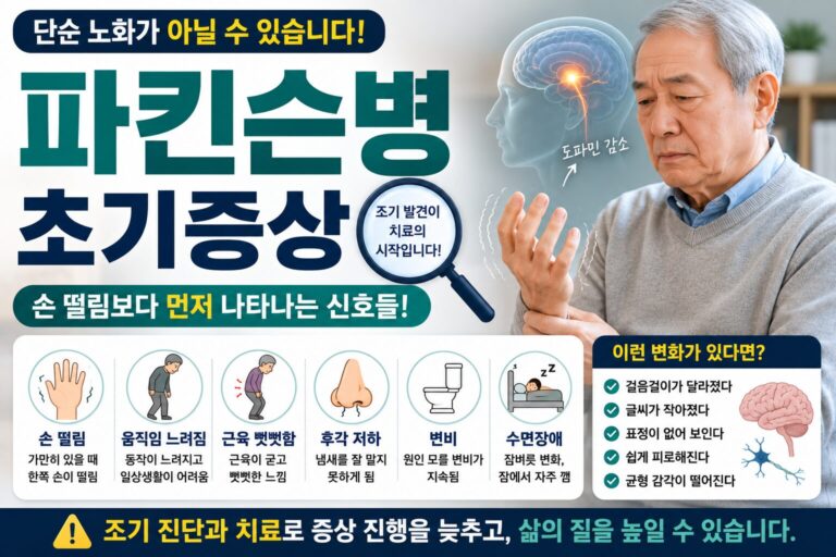 파킨슨병 초기증상과 대표적인 신체 변화를 설명하는 건강 정보 썸네일