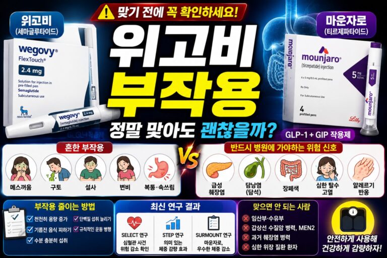 위고비 부작용과 마운자로 부작용을 비교 설명하는 건강 정보 썸네일