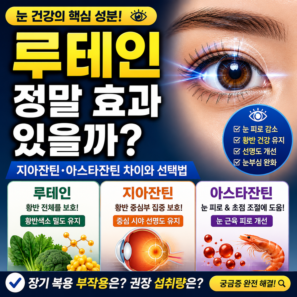 루테인 눈 건강 효과와 지아잔틴 아스타잔틴 차이를 설명하는 안구 건강 정보 썸네일